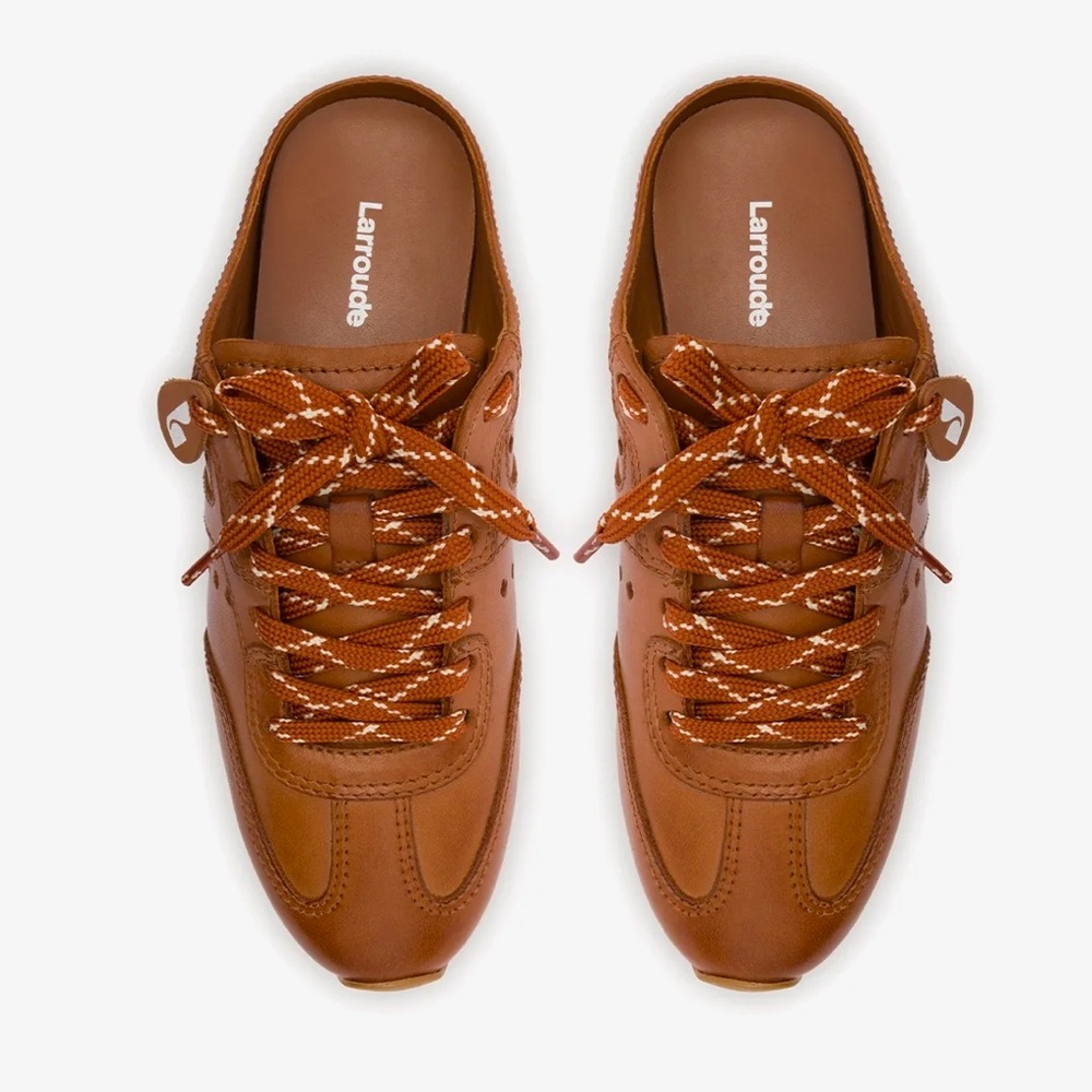 Larroudé Brown Leather Stella Sneaker Mules NWOT - Picture 7 of 11